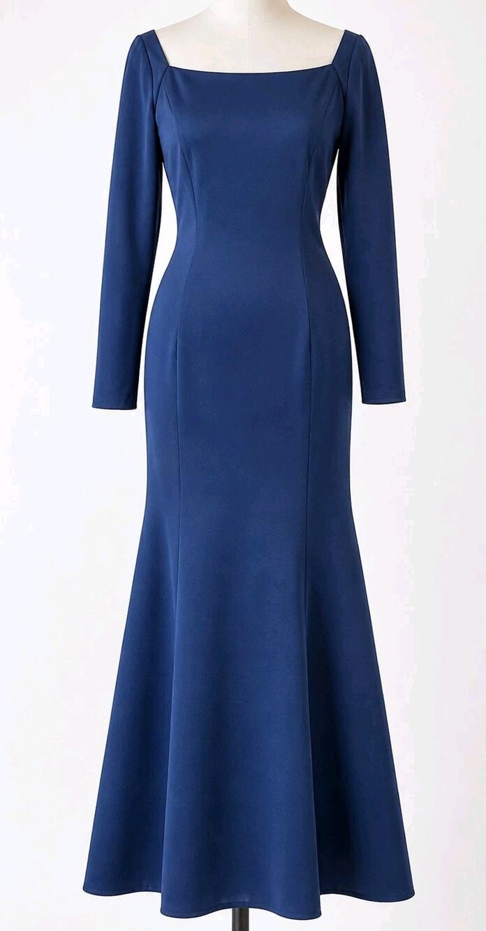 Sherri Hill Long Sleeve Navy Blue Long Maxi Evening Gown Sz 6 Formal Dress